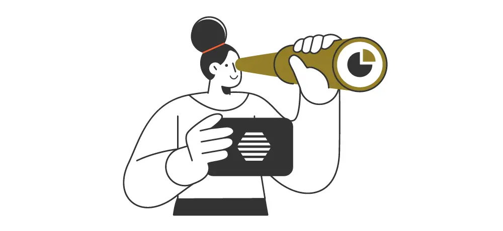 Tsunagu Pro 女性が望遠鏡を覗きながら操作している模式図